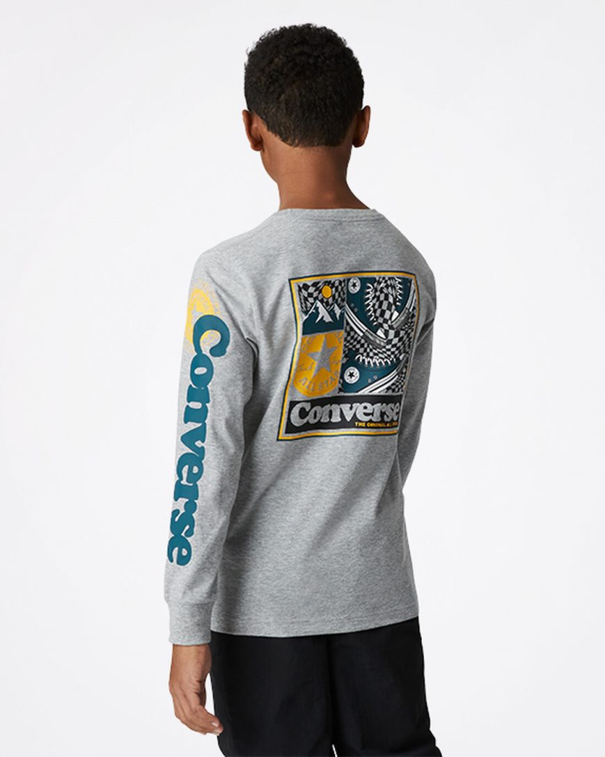 Chlapecké T-Shirts Converse Long Sleeve Sneaker Collage Tmavě Šedé | CZ XEIW35